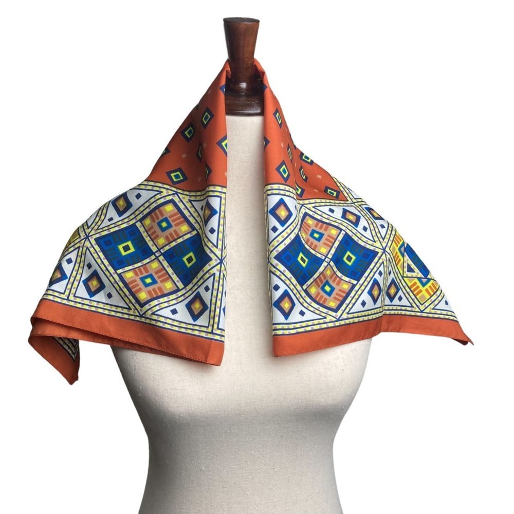 Vintage Berkshire Handkerchief Orange Diamond Patterned Square Scarf 26”